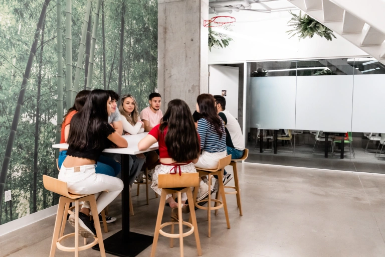 Group of international students socializing at an ILAC campus 