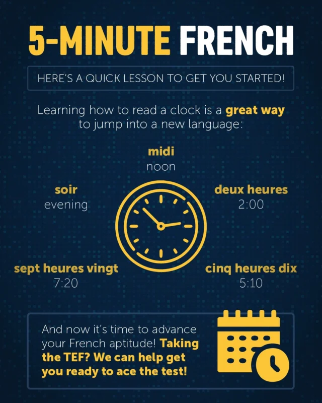 ⏰ 5-Minute French – Learn to Tell the Time!

Knowing how to read a clock in French is more than just a handy skill. It is part of building the language foundation you need for work, daily life, and immigration in Canada.

🇨🇦 If you are aiming for Canadian PR or citizenship, French can give you extra points for your immigration application. Our ILAC KISS French program is designed to help you progress quickly, whether you are starting from the basics or preparing for advanced exams like the TEF.

🖥️ Flexible online classes you can take from anywhere
📚 Beginner to intermediate levels
👩‍🏫 Live instruction from certified teachers

✅ Start your journey today and unlock more opportunities in Canada.
👉 ilac.com/kiss-french

#LearnFrench #FrenchForImmigration #CanadaPR #StudyFrench #ILACKISS #TEFPreparation #LanguageLearning #OnlineClasses #FrenchSkills